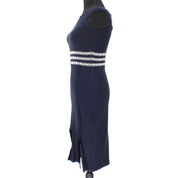 Jonathan Simkhai Navy Blue Knit White Design Contrast Stitch Dress Small NEW - Picture 4 of 8